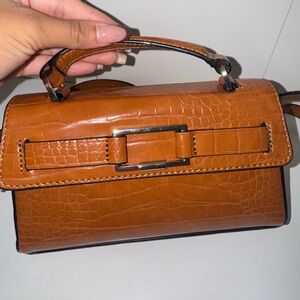 Zara brown crocodile embossed top handle with crossbody strap